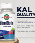 KAL Ultra Biotin 10000mcg Biotin Hair Supplement for Women and Men High Potency Vitamin B7 Healthy Hair Skin and Nails Cellular Energy Support Natural Berry Flavor 60 Micro Tablets