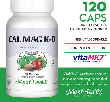500 Mg Calcium Supplement With Vitamin D3 (2000 Iu), Magnesium (250 Mg) And Vitamin K2 (150 Mcg) - Bone, Teeth And Joint Support For Men And Women - 120 Capsules - Cal Mag K-D By Maxi Health
