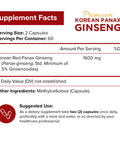 NutriFlair Korean Red Panax Ginseng 1600mg 120 Vegan Capsules High Potency Ginseng Root 5% Ginsenosides Extract Powder Supplement Energy Focus Vigor Performance Pills for Women and Men Non-GMO