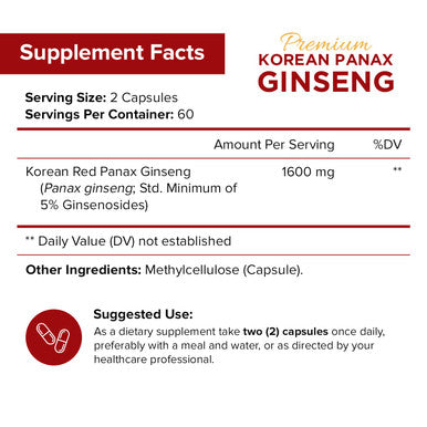 NutriFlair Korean Red Panax Ginseng 1600mg 120 Vegan Capsules High Potency Ginseng Root 5% Ginsenosides Extract Powder Supplement Energy Focus Vigor Performance Pills for Women and Men Non-GMO