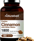 NatureBell Ceylon Cinnamon 1800mg , 180 Capsules, Made with Organic Sri Lanka Ceylon Cinnamon and Bitter Melon, 2 in 1 Support, Non-GMO, No Gluten