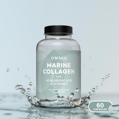 Omnia Marine Collagen Capsules 1200mg Premium Skin Hair & Nail Health Support for Women & Men Enriched with Type I Collagen Hyaluronic Acid & Vitamin C High-Potency Formula UK Made 60 Capsules