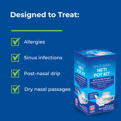 Rite Aid Neti Pot Nasal Rinse Kit with 30 Salt Packets - 1 Kit | Sinus Rinse for & Children | Sinus Relief | Allergy Relief Saline Solution | Nasal Rinse | Sinus Relief Rinse Kit