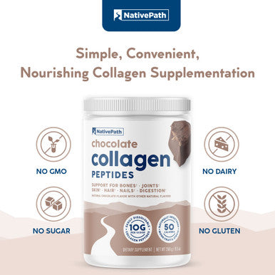 NativePath Collagen Peptides - Hydrolyzed Type 1 & 3 Collagen. Keto & Paleo Grass-Fed Protein Powder for Hair Skin Nails Bones Joints Digestion and More - No Gluten or Dairy (Chocolate 268g)