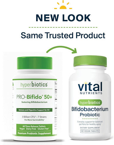 Hyperbiotics Bifidobacterium Probiotic | 7 Targeted Strains | Supports Immune and Digestive Health for Older Adults | Shelf-Stable | Vegan | 60 Pearl Tablets