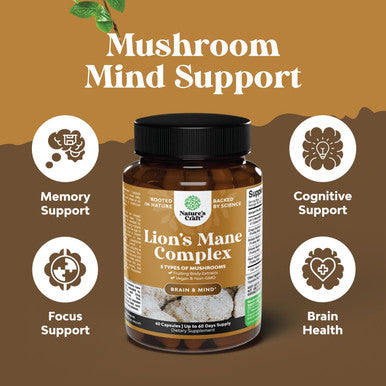 Natures Craft Advanced Lion's Mane Mushroom Supplement - Lions Mane Supplement Capsules with 5X Fruiting Body Mushroom Complex with Chaga Maitake Shiitake and Reishi - Brain Booster Nootropic Supplement (60 Caps)
