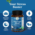 Natures Craft Herbal Adaptogen Mood Support Supplement - Calming Adaptogens Supplement for Stress & Cortisol Management with Ashwagandha Rhodiola Rosea & Maca Root - Vegan Non GMO & Daytime Friendly - 60ct