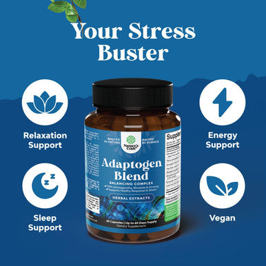 Natures Craft Herbal Adaptogen Mood Support Supplement - Calming Adaptogens Supplement for Stress & Cortisol Management with Ashwagandha Rhodiola Rosea & Maca Root - Vegan Non GMO & Daytime Friendly - 60ct