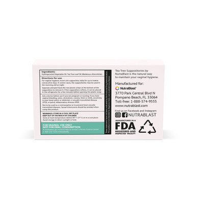 NutraBlast Tea Tree Oil Suppositories 12 Count All Natural Intimate Deodorant for Women Restore Feminine pH Balance