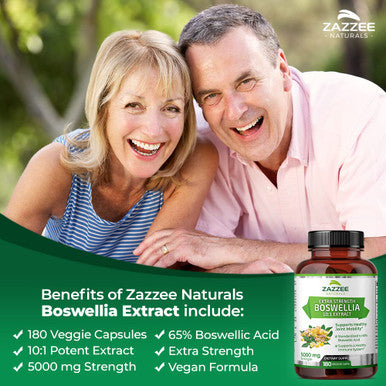 Zazzee Extra Strength Boswellia 10:1 Extract, 5000 Mg Strength, 65% Boswellic Acid, 180 Vegan Capsules, 6 Month Supply, Concentra