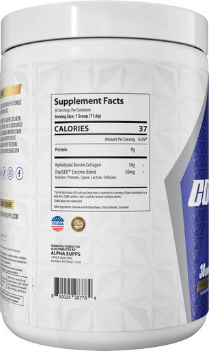 Alpha Supps Premium Hydrolyzed Collagen Protein Powder - Collagen Peptides Supplement For Men & Women With Digestive Enzymes - 30 Servings (French Vanilla)