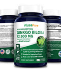 NusaPure Ginkgo Biloba Extract 12,500mg Equivalent Per Veggie Caps 200 Capsules (Vegetarian,Non-GMO, & Extract 50:1). Bioperine