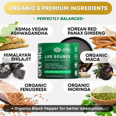 Ksm-66 Ashwagandha And Maca Root With Fenugreek, Ginseng, Shilajit, Organic Moringa & Black Pepper For Mood And Stress Support - Natural Energy Supplements For Women And Men 60 Ashwagandha Capsules