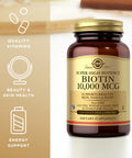 Solgar Super High Potency Biotin 10 000 Mcg - 120 Vegetable Capsules Pack Of 2 - Supports Healthy Skin Nails & Hair - Non-Gmo Vegan Gluten & Dairy Free - 240 Total Servings