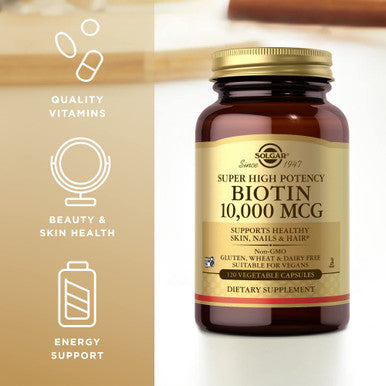 Solgar Super High Potency Biotin 10 000 Mcg - 120 Vegetable Capsules Pack Of 2 - Supports Healthy Skin Nails & Hair - Non-Gmo Vegan Gluten & Dairy Free - 240 Total Servings