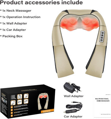 Neck Back Massager, Shiatsu Neck And Shoulder Massager With Heat, 3D Deep Tissue Kneading Massager Electric Massager For Shoulder, Back, Leg Muscle Pain Relief, Home & Office Use (Beige)