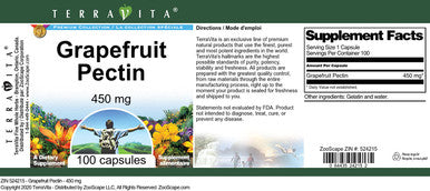 Terravita Grapefruit Pectin - 450 Mg (100 Capsules, Zin: 524215)