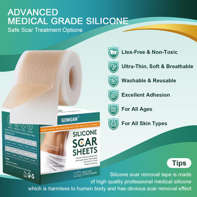 Medical Grade Silicone Scar Sheets, Silicone Scar Tape (1.6 X 120 ), Professional Scar Removal Treatment, Reusable Silicone Scar Strip For Keloid, C-Section, Surgery, Burns, Acne Etc