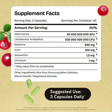 Akkermansia Probiotic 320 Billion Cfu Glp-1 Probiotic And Prebiotic Akkermansia Muciniphila Probiotics For Women Digestive Health Inulin Prebiotic Fiber Capsules Astaxanthin & Berberine 120 Count