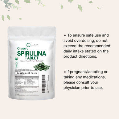 Micro Ingredients Organic Spirulina Supplement (Raw Spirulina Organic Filler Free), 3000MG , 720 Tablets (4 Month Supply)