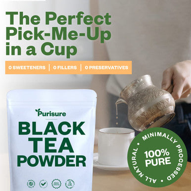 Purisure Instant Black Tea Powder 125G Pure Formula Quick Dissolve For Hot/Cold Tea Unsweetened Instant Tea Powder For Beverages Baking Energy & Health Boost No Additives Non-Gmo 125 Servings