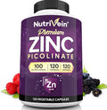 Nutrivein Premium Zinc Picolinate 100Mg - 120 Capsules - Immunity Defense Boosts Immune System & Cellular Regeneration - Maximum Strength Bioavailable Supplement - Essential Elements For Absorption