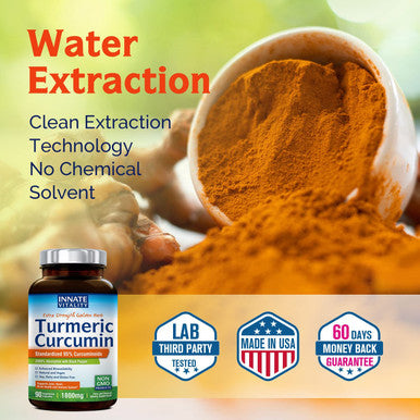 Innate Vitality Turmeric Curcumin with Black Pepper, 1800mg, Organic Turmeric Curcumin Supplement, 95% Curcuminoids, Joint, Antioxidant & Anti-inflammatory Support, Non-GMO No Gluten, 90 Vegan Caps
