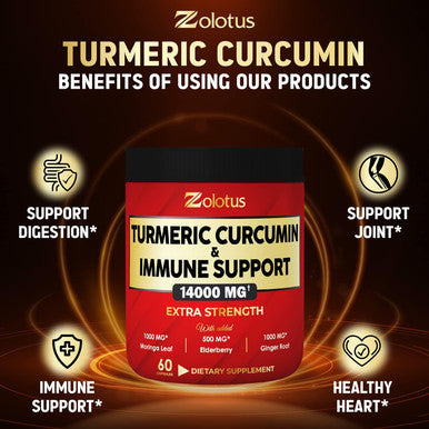 Turmeric Curcumin & Immune Support, 95% Curcuminoids, Equivalent to 14000mg, with Ginger, Garlic Bulb, Elderberry, Quercetin, Joint Inflammatory & Absorption Support, Immune Defense Supplement.