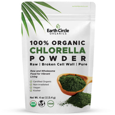 Earth Circle Organics Organic Chlorella Powder Superfood | Kosher | Broken Cell Wall ChlorophylI Vegan Super Green Algae Clean Chlorella High in Protein Fiber & Amino Acids - 4oz