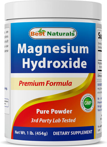 Best Naturals Magnesium Hydroxide Powder - 380mg of Elemental Magnesium per Serving - 454 Servings per Cotainer - 1 Pound