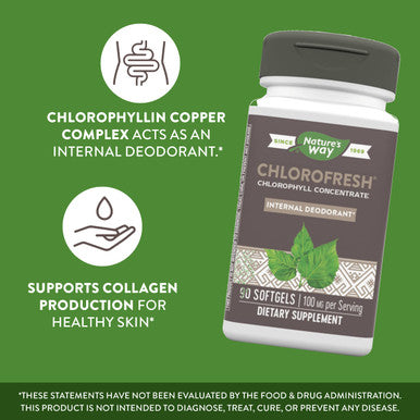 Nature'S Way Chlorofresh, Liquid Chlorophyll Concentrate, Internal Deodorant*, Supports Detoxification Pathways*, 90 Softgels