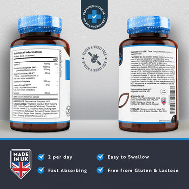 Glucosamine And Chondroitin Complex 180 High Strength Capsules Contributes To The Maintenance Of Normal Immune System With Vitamin C, Turmeric, Ginger And Rosehip Made In The Uk By Nutravita