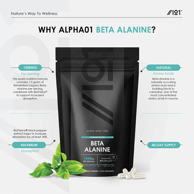 Fermented Beta-Alanine 1500mg - Essential Amino Acid Support - Made with BioPerineAÃƒâ€šÃ‚Â® - Non GMO, Gluten , Halal - 120 Vegan Capsules