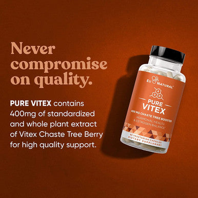 Eu Natural Vitex Pure 400 Mg Chasteberry Natural PMS Support Balance Hormones Regulate Cycle Promote Skin Health Full-Spectrum & Standardized 60 Vegan Soft Capsules