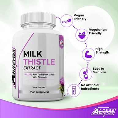 Milk Thistle 180 Capsules - 5000mg 80% Silymarin High Strength - 6 Months Supply One A Day Milk Thistle Supplements - Vegan Made in The UK