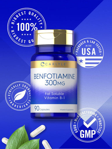 Carlyle Benfotiamine 300mg | 90 Capsules | Fat Soluble Vitamin B-1 | Non-GMO Gluten