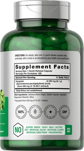 Jiaogulan Capsules | 8100 mg | 120 Count | Gynostemma Pentaphyllum Herbal Extract | Stamina and Endurance Supplement | Non-GMO, Gluten Free | by Horbaach