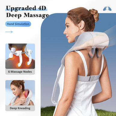 Neck Massager For Neck Pain Relief, 4D Deep Kneading Massagers With 6 Massage Nodes, Cordless Shiatsu Neck And Shoulder Massage Pillow With Heat For Neck, Traps, Back & Leg, Gifts - Gray