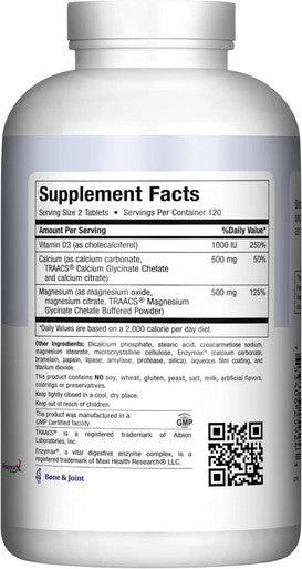 Maxi Health 500 mg Calcium Supplement with Vitamin D3 (1000 IU) and Magnesium (500 mg) - Bone Teeth and Joint Support for Men and Women - 240 Tablets - One to One Cal-Max by Maxi Health