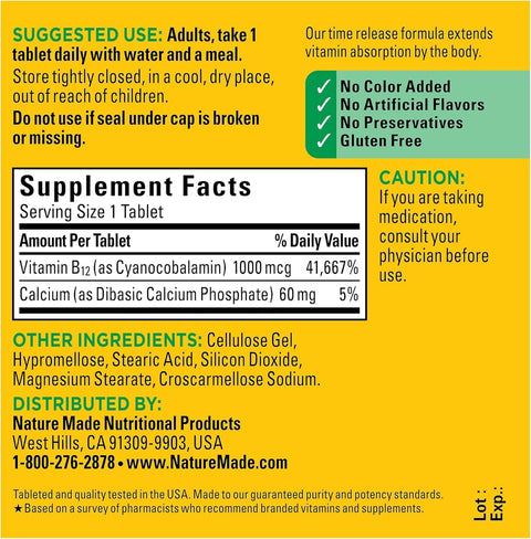 Nature Made Vitamin B12 1000 Mcg Dietary Supplement For Energy Metabolism Support 75 Time Release Tablets 75 Day Supply