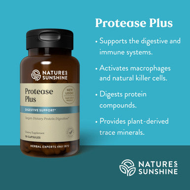 Nature'S Sunshine Protease Plus 90 Capsules | Powerful Digestive Enzyme Supplements With 60,000 Hut Protease To Break Down Prote