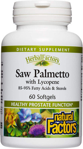 HerbalFactors by Natural Factors Saw Palmetto Supports Healthy Prostate Function with Lycopene 60 softgels 60 servings