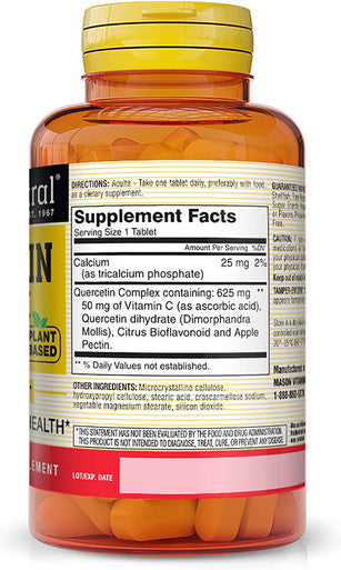 Mason Natural Plant Based Quercetin Complex 625 mg - Immunity Booster, Healthy Inflammatory Response, Potent Antioxidant, 60 Tablets (Pack of 3)