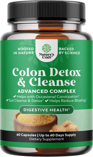 Natures Craft Colon Cleanser & Detox - Lactobacillus Acidophilus Probiotic Supplement Body Cleanse - Psyllium Husk Capsules Gut Health Supplement