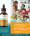 Liquid Probiotic For Women, Men, Kids, Toddler Probiotic: Usda Organic Probiotics, Vegan Probiotic Liquid & Alfalfa Blend + Acidophilus For Gut Health, Dairy Gluten Sugar , Non-Gmo Oral Probiotics