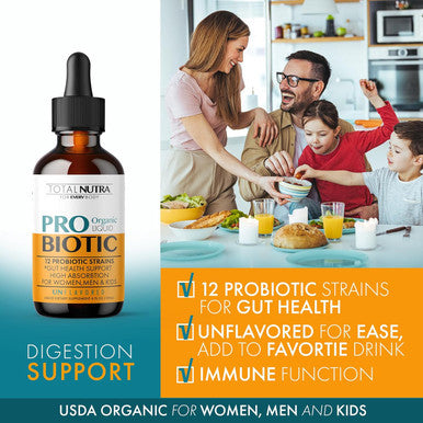 Liquid Probiotic For Women, Men, Kids, Toddler Probiotic: Usda Organic Probiotics, Vegan Probiotic Liquid & Alfalfa Blend + Acidophilus For Gut Health, Dairy Gluten Sugar , Non-Gmo Oral Probiotics