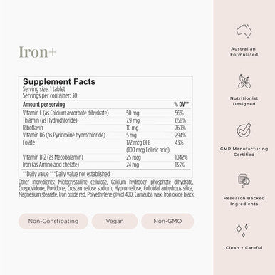 JSHealth Vitamins Iron+ Supplement For Energy Support - Iron Deficiency Pills With Vitamin C And Vitamin B12 - No Nausea Or Constipation - (30 Tablets)