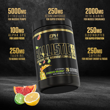 EPN Supplements Ballistic Pre Workout | #1 New Pre Workout Powder W/ Nitric Oxide Booster, Electrolytes, Caffeine & Nootropics | Insane Pumps, Focus, Stamina, Energy, Hydration For Men & Women - Citrus Blast