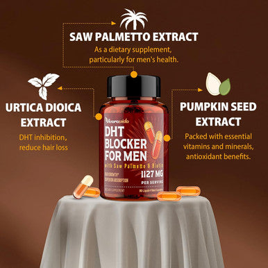 Dht Blocker For Men Hair Growth Supplement With Saw Palmetto & Biotin - Hair Growth Vitamins - Hair Regrowth - Natural Hair Loss Supplements Liquid-Filled - Proprietary Herbal Blends (90 Capsules)