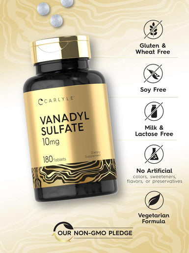 Carlyle Vanadyl Sulfate 10mg | 180 Tablet Capsules | with Chromium Picolinate | Vegetarian Non-GMO Gluten Supplement